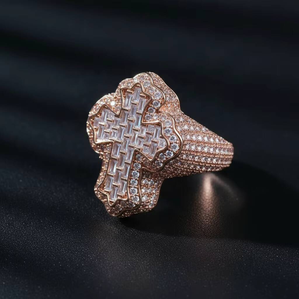 Fine Jewelry Vvs DEF Color Lab Created Diamond 6ct 9K 10K 14K 18K 22K Real Gold IGI Cluster Baguette Cross Ring Iced Out Hip Hop