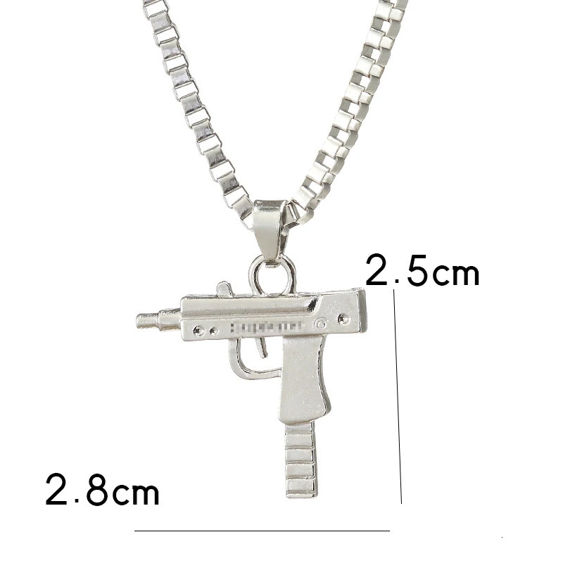 models Hip Hop UZI Kolye GUN Shape Pendant Necklace GoldSilver Color Army Style Male Chain Men Necklaces Jewelry 250905