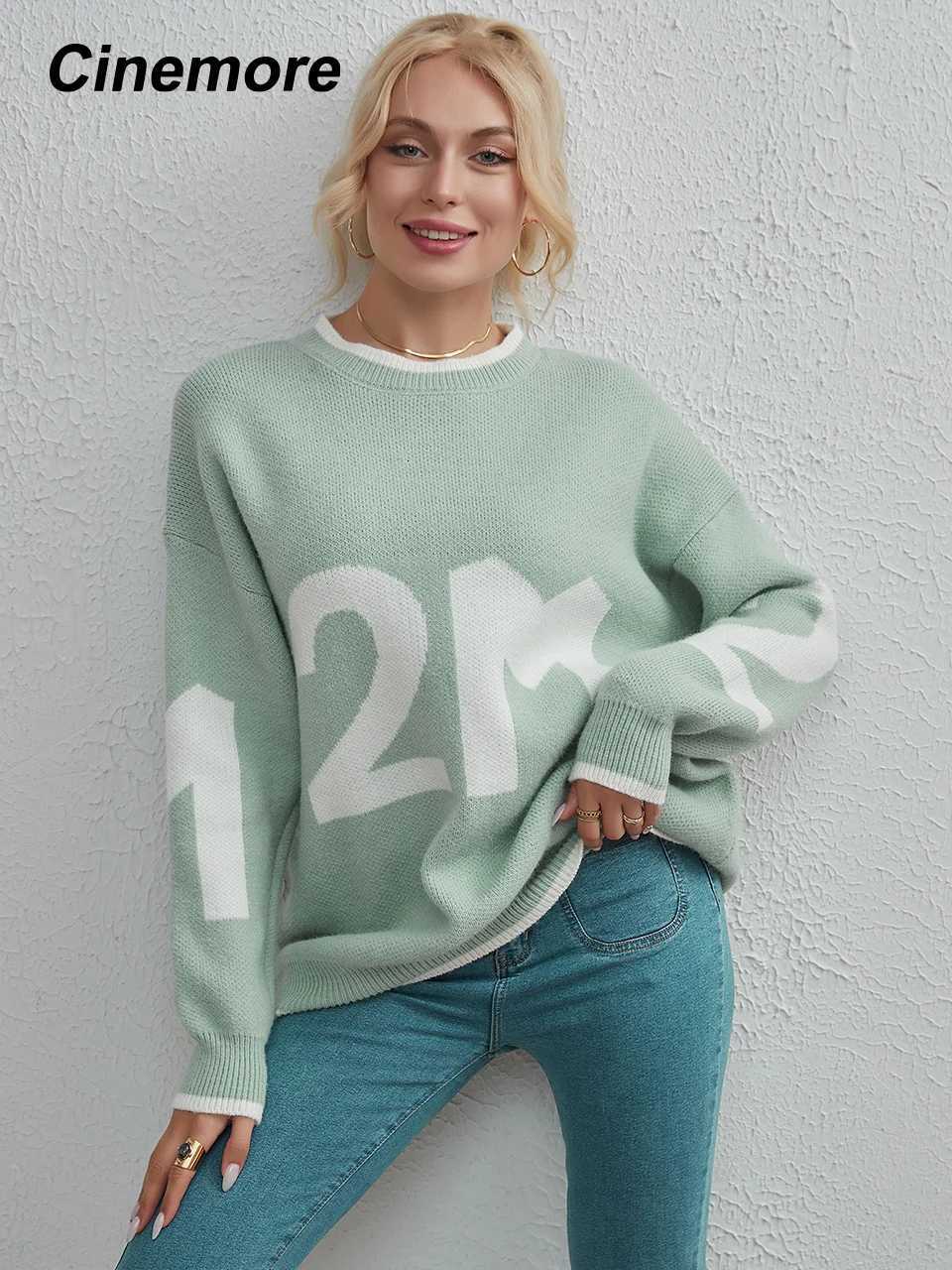 Cinemore Spring Autumn Womens Sweater Solid Oversize Casual Pullovers Warm Basic Long Sleeve Top O Neck Knitted Jumper Sweater Z250905