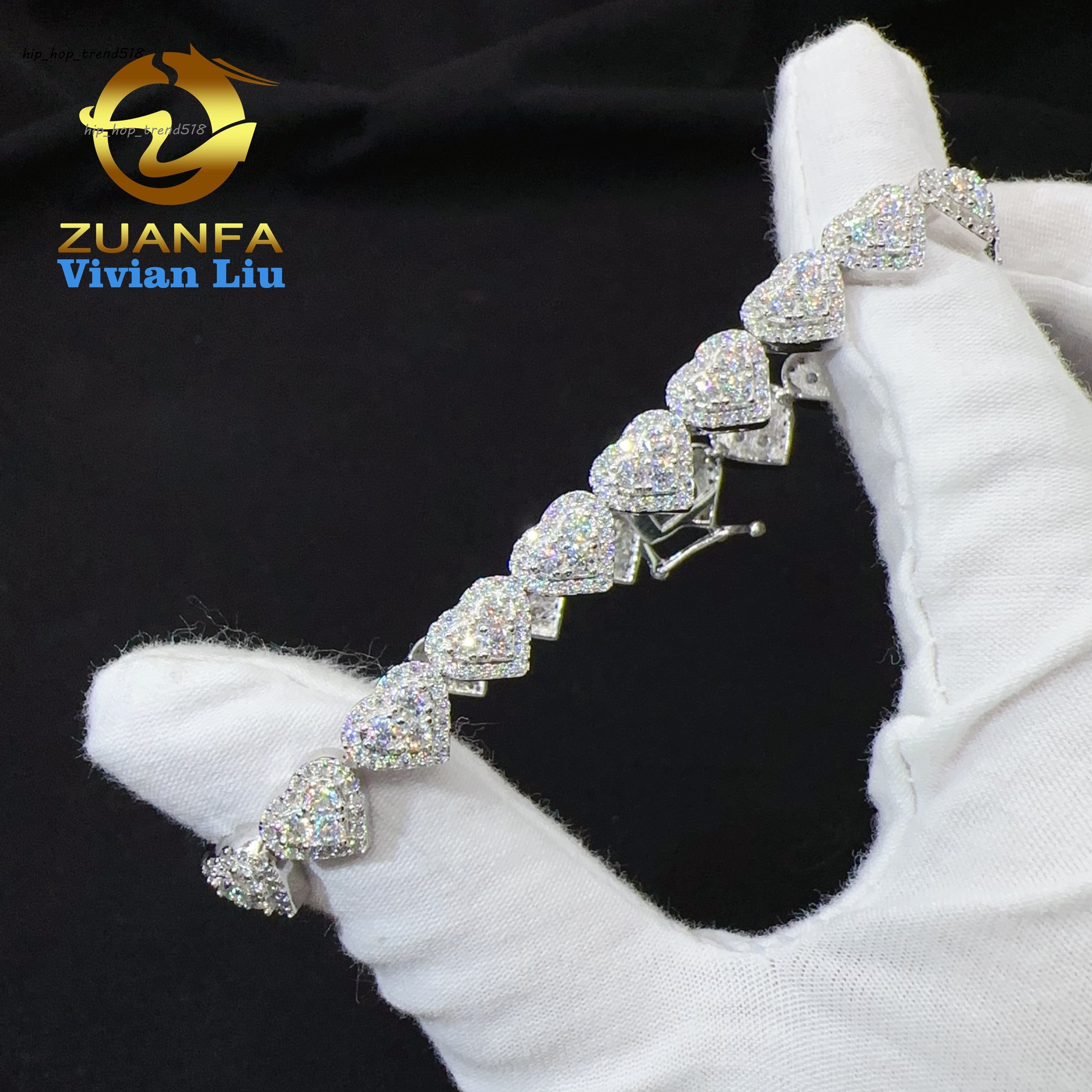 Wholesale Price Silver 925 d Color Vvs Moissanite Hip Hop Jewelry Iced Out Diamond Chain Heart Bracelet for Women