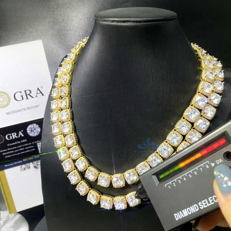 Iced Out Moissanites Jewelry Cube Sugar Style Cuban Chains Moissanite Sier Necklace Rose Gold for Parties Gifts