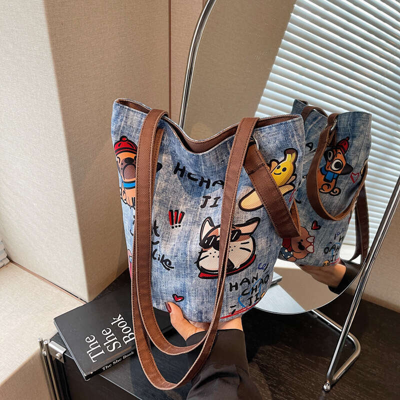 Print Niche Designer Bags Casual Bucket 2025 New Lightweight Color-Block Textured Cloth Single Shoulder Crossbody Bag