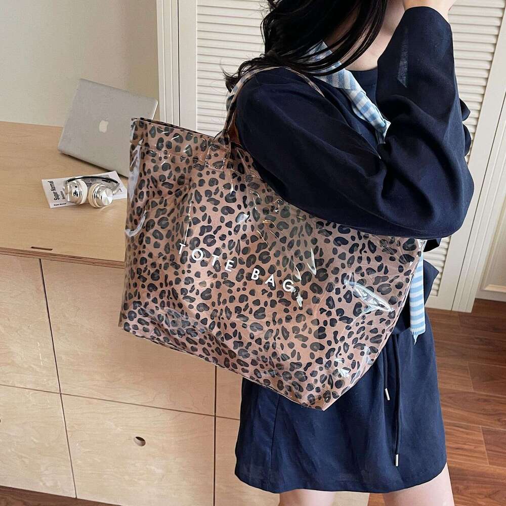 2025 Large Capacity Leopard Handheld Tote Summer New Letter Print Beach Jelly Women's Bag
