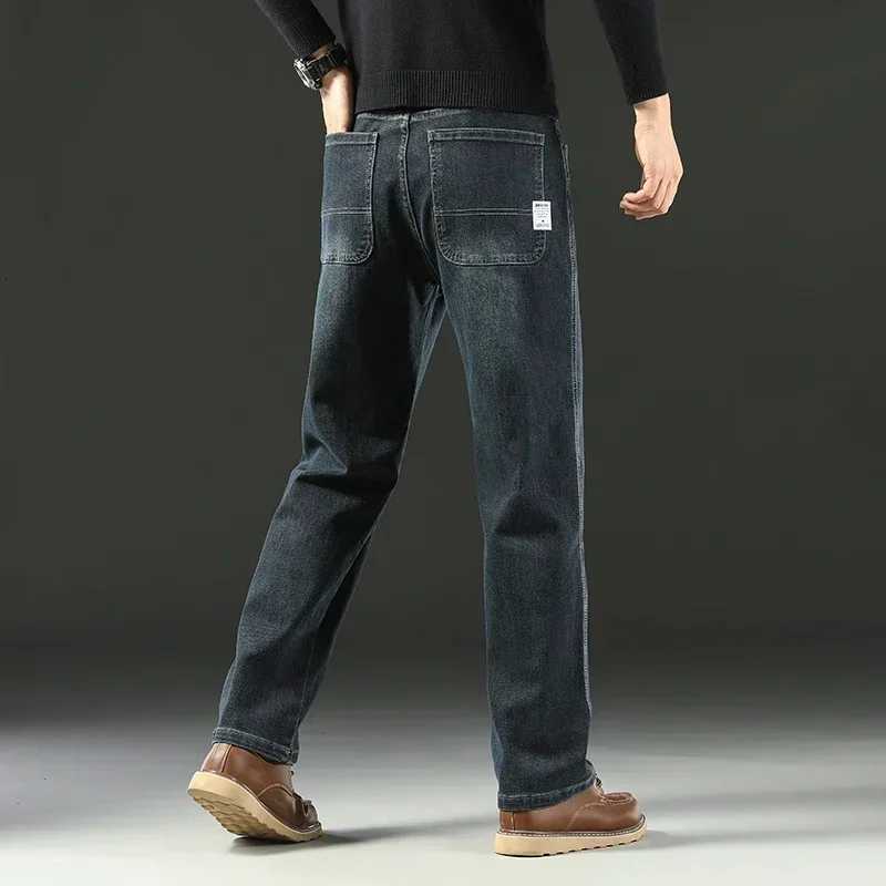 Classic Mens Blue Gray Jeans Fashionable Business Casual Loose Straight Stretch Casual Pants High Quality Fabric Trousers 40 42 W250905