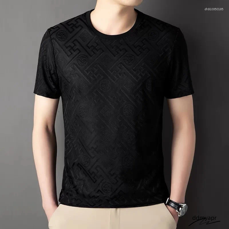 Men's T Shirts High End Brand Fashion Printed Short Sleeve T-Shirt Men Summer Ice Silk Plaid Ddmydec Round Neck Casual Breathable Top Ddmydec