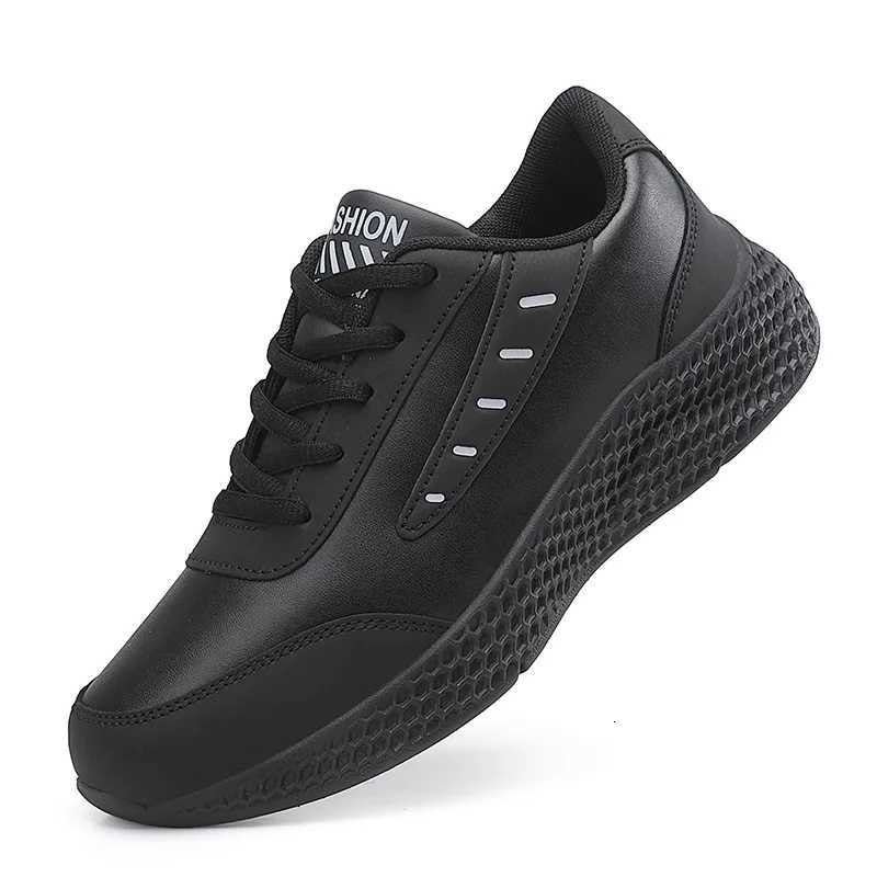 Womens Leather Sneakers Casual Sneakers Lace Up Flats Lightweight Comfortable Black Antislip Running Shoes Outdoor Sports Z250905