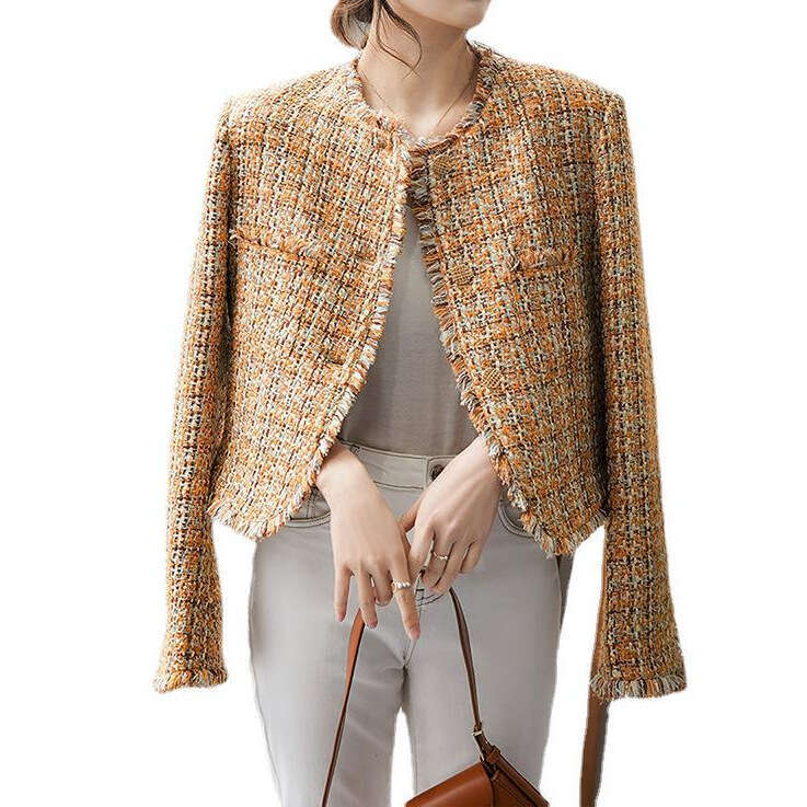 High-End Frayed Coat Women's Spring Tweed Short Autumn Fashion Top B5