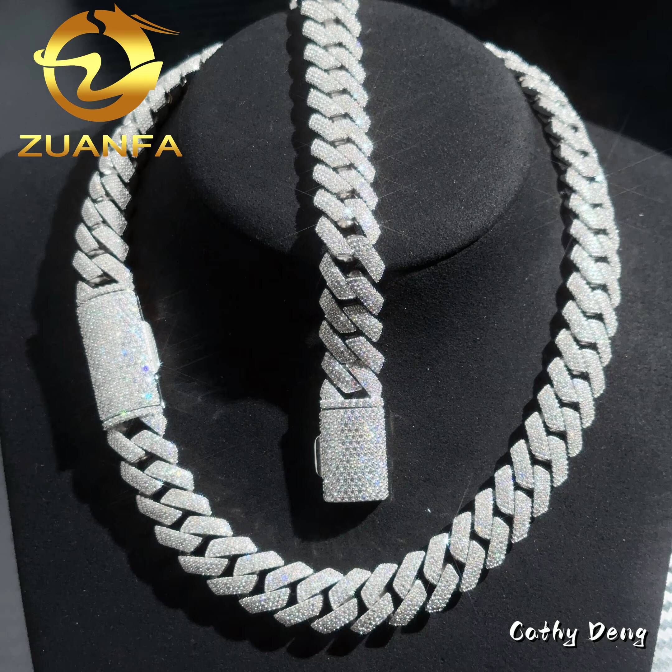 High Quality Hip Hop Jewelry 4 Row 15mm Lab Moissanite Cuban Link Chain for Men 925 Sterling Silver Iced Out Maimi Cuban Chain