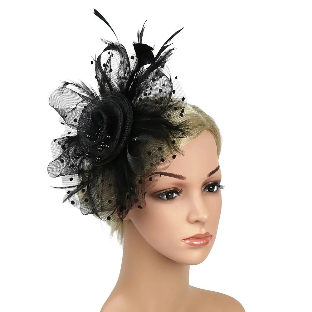 Vintage Mesh Flower Feather Headpiece Gloves Set Wedding Cocktail Fascinator Hat Stylish Tea Party Headband for Women Girls 250905