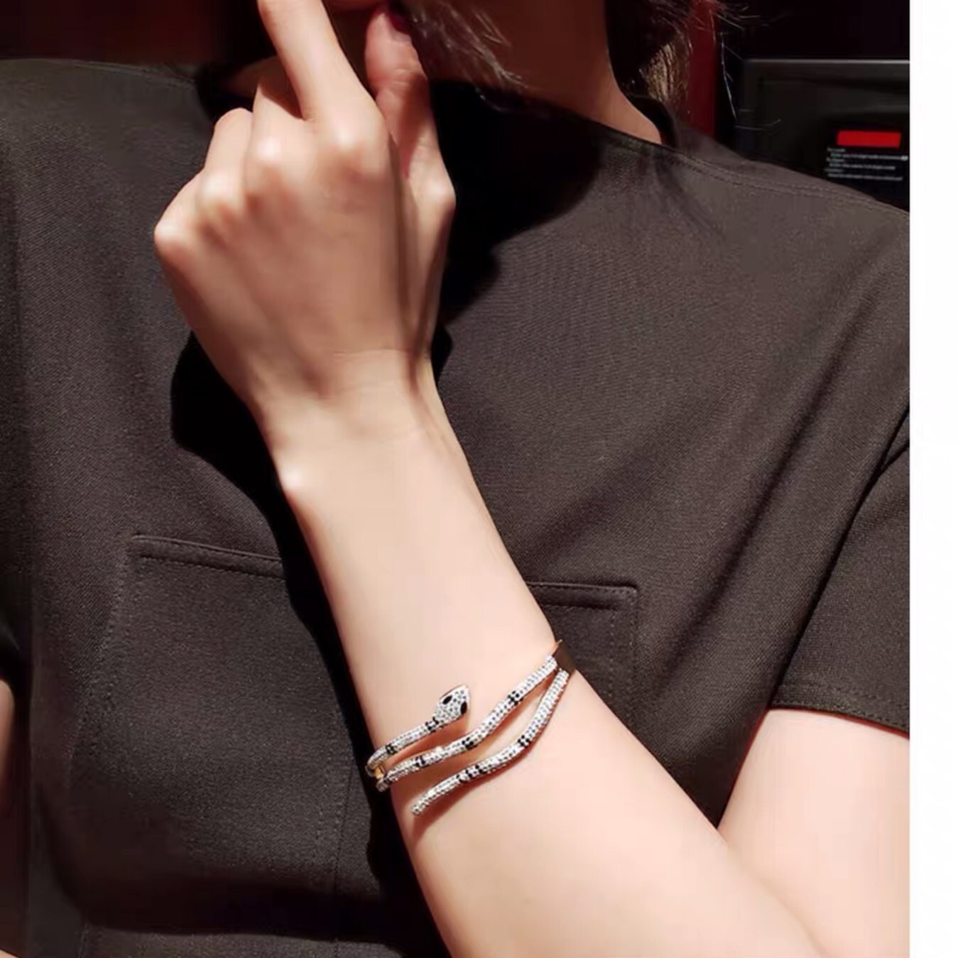 Hot Selling Full Dia Snake-Shaped Titanium Steel Bracelet Trendy Exaggerated Rose Gold