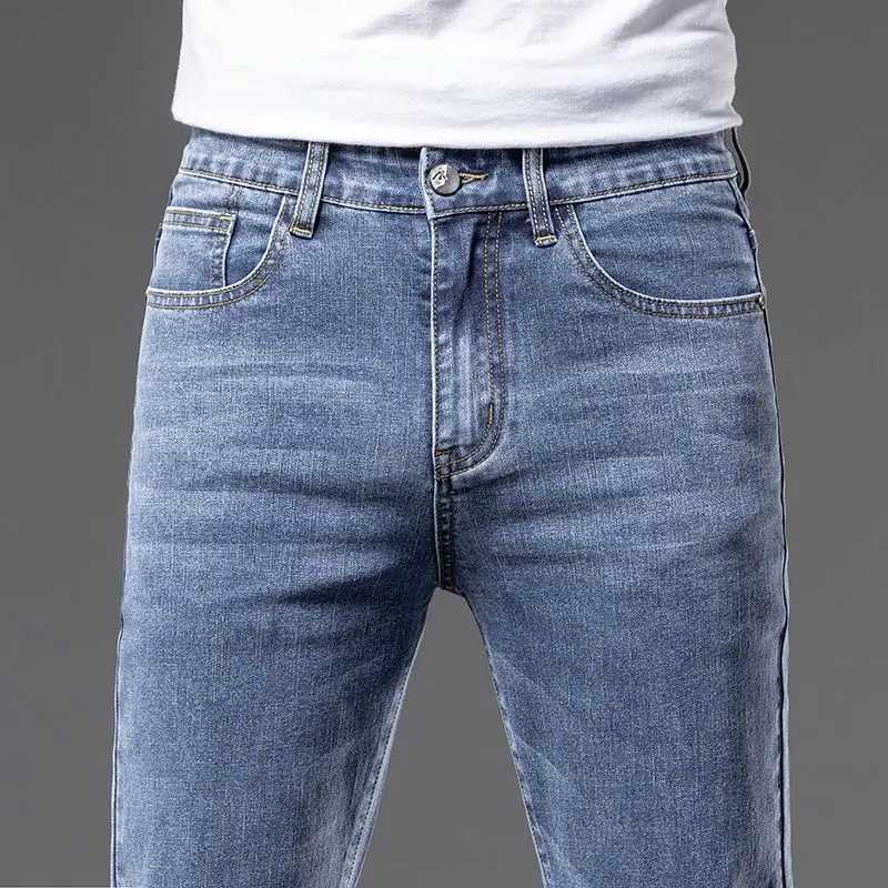 Regular Fit Thin Jeans Soft Elastic Cotton Lyocell Washed Denim Pants Fashion Blue Gray Business Straight Trousers W250905