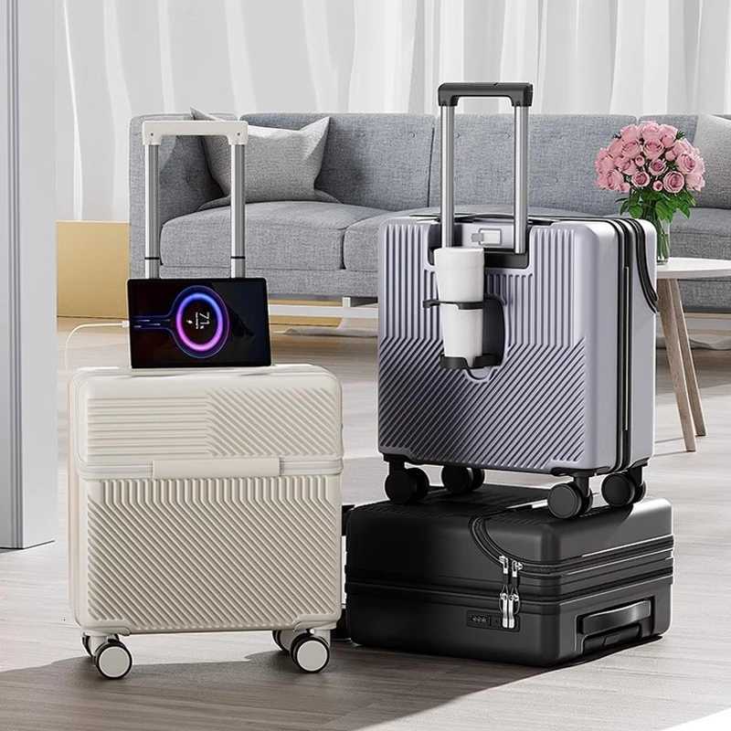 Luggage 20 inch Front Opening Boarding Box Trolley Case 18 inch Password Cabin Suitcase with USB Charging Port Cup Holder Z250905