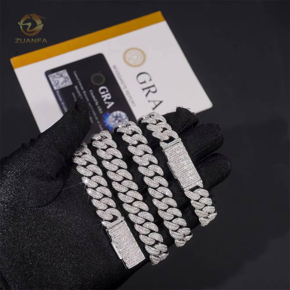 Hot Sale Hip Hop Jewelry 13mm Bling Moissanite Cuban Chain for Men 925 Silver Iced Out Cuban Link Bracelet Pass Diamond Test