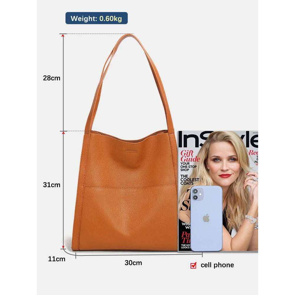 Zency Genuine Leather Totebag Shoulder Bag Large Capacity Shopper Women's Cow Skin Handbag Simple Fashion Bucket Bags