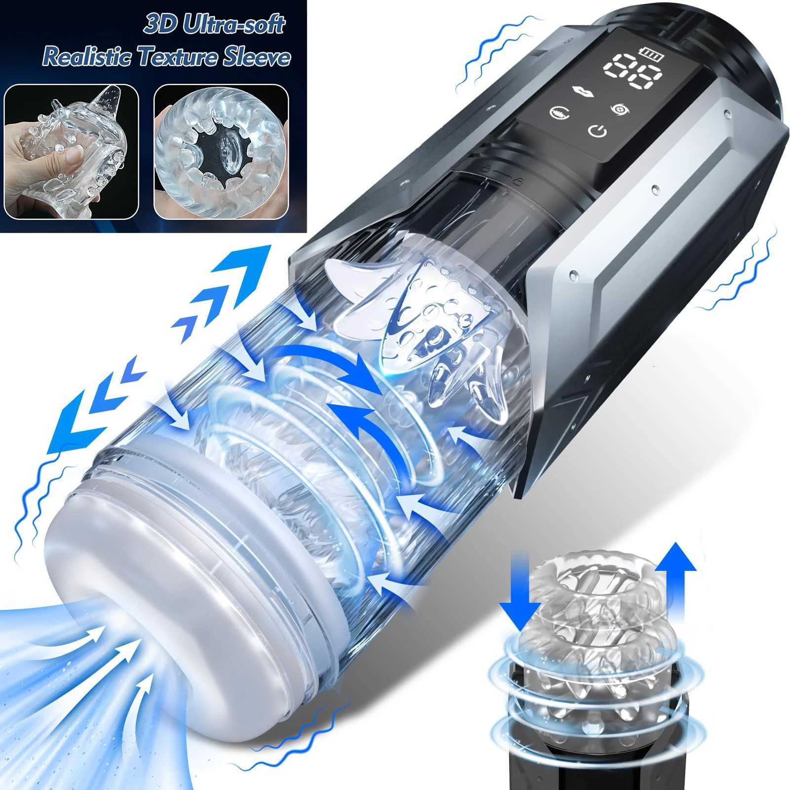 2025 LED Automatic Male Masturbator Cup 7 Sucking Rotating Licking Thusting Modes Pocket Pussy Stroker Blowjob Sex Toys For MenXJ250905