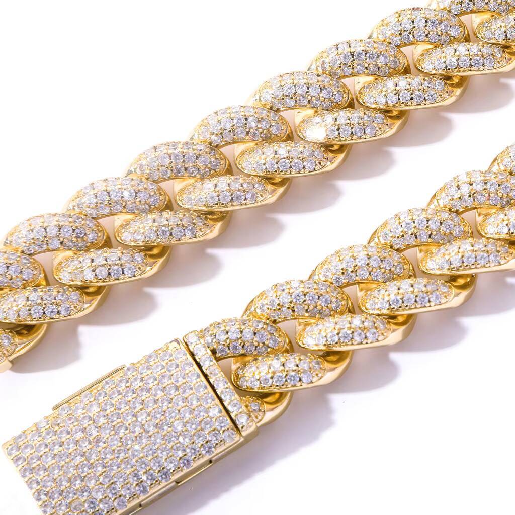 Dubai Mens 20MM Chains 14K Gold Plated 5A Moissanite Fully Iced Out Miami Cuban Link Chain Necklace
