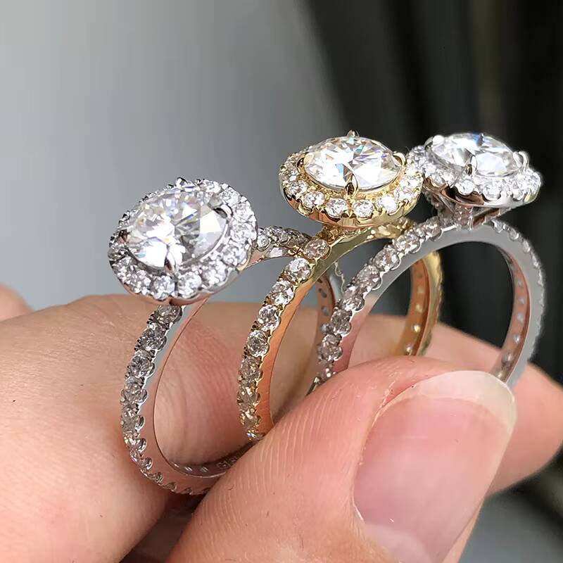 Provence Wholesale Silver Moissanite Ring Gold Plated 1ct 2ct 3ct Diamond halo Ring Factory Price