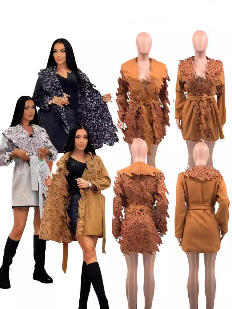Designer Women's Wear Fashionable Coat Women's Elegant Double-Breasted Reversible Trench Coat Double-Layered Thickened Wool Blend with Tie Detail Size XL-XXXL