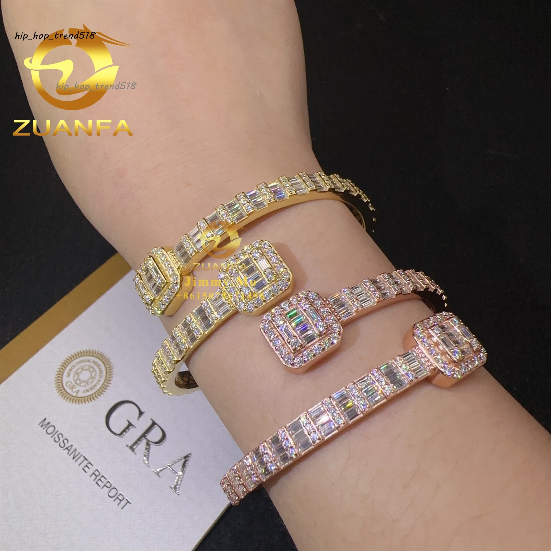 Wholesale Price Pass Diamond Tester 925 Silver Iced Out Hip Hop Jewelry VVS1 Baguette Moissanite Diamond Bracelet Bangle