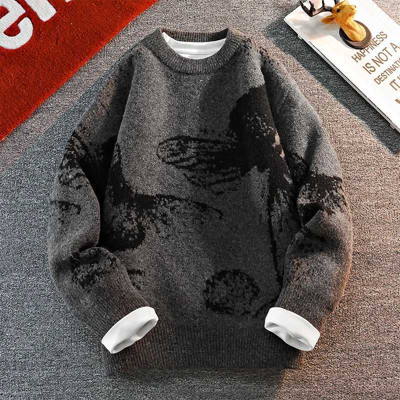 GIOIO mens knitted sweater round neck printed butterfly thick warm sweater autumn and winter casual bottoming shirt Z250905