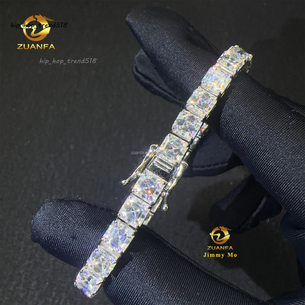 Pass Diamond Tester Fashion Luxury 925 Sterling Silver Iced Out Hip Hop Fire Jewelry Moissanite Asscher Cluster Tennis Bracelet