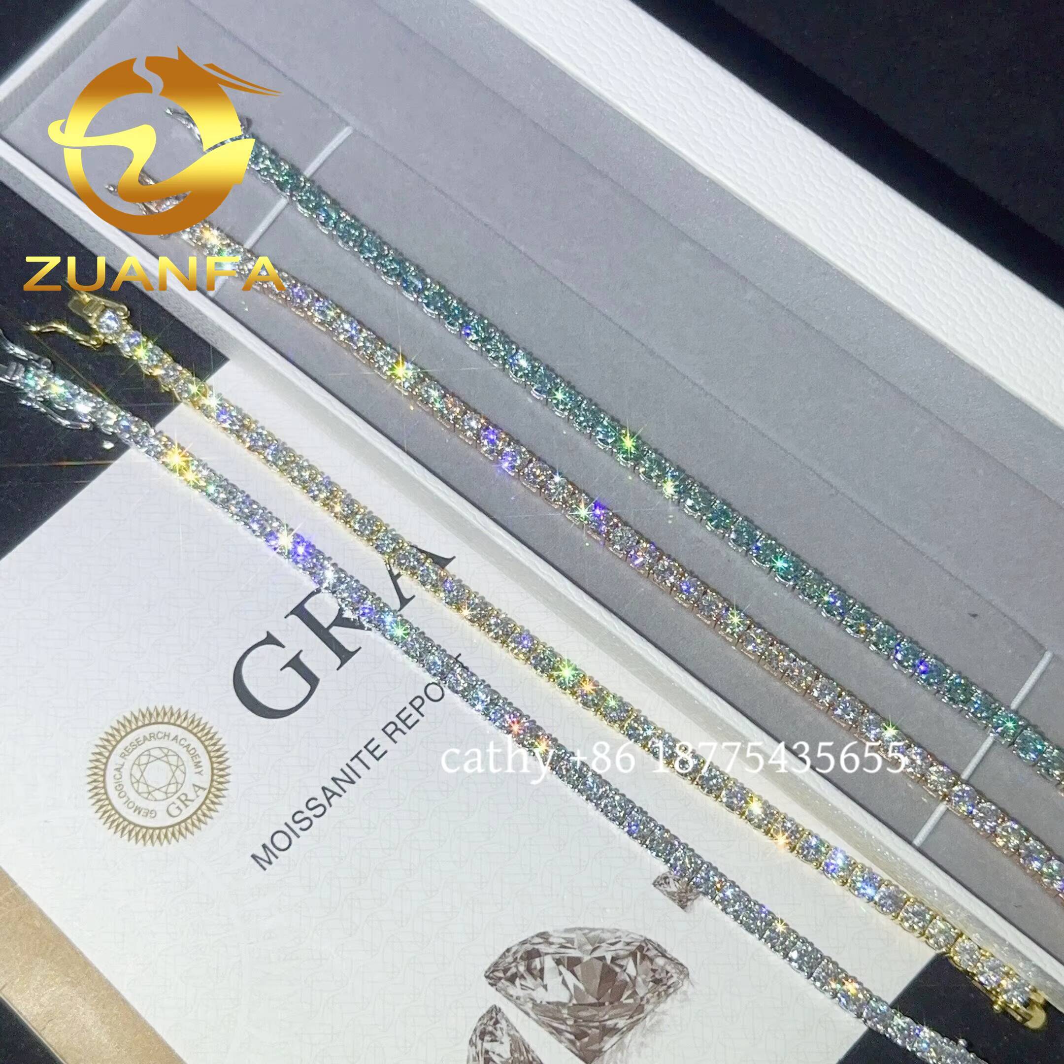 Pass Diamond Test Blue Green 3mm 4mm Moissanite Tennis Bracelet Silver 925 Hip Hop Tennis Bracelet for Men Women