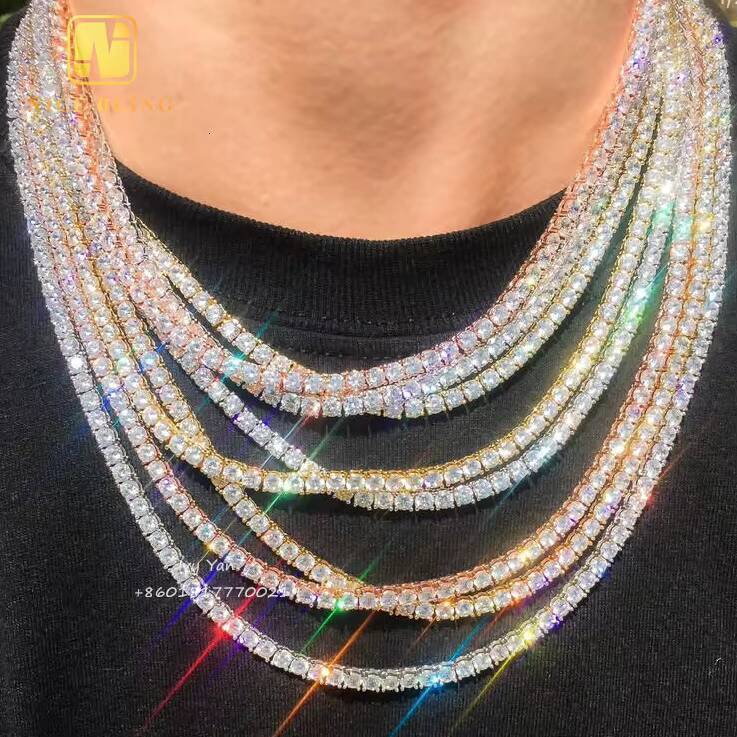 20mm65mm Wholesale Price Stock 925 Sterling Silver Tennis Chain VVS Moissanite Hip Hop Jewelry Iced Out Diamond Tennis Chain