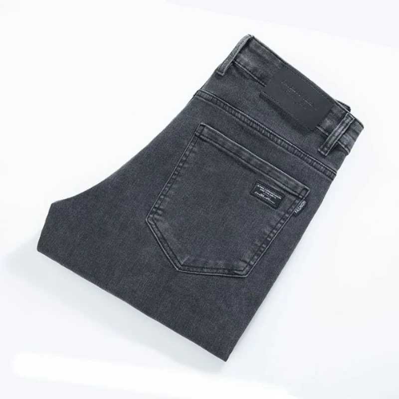 Trendy Mens Streetwear Jeans Solid Color Straight Fashion Business Casual Denim Trousers Man Stretch Washed Classic Cowboy Pant W250905