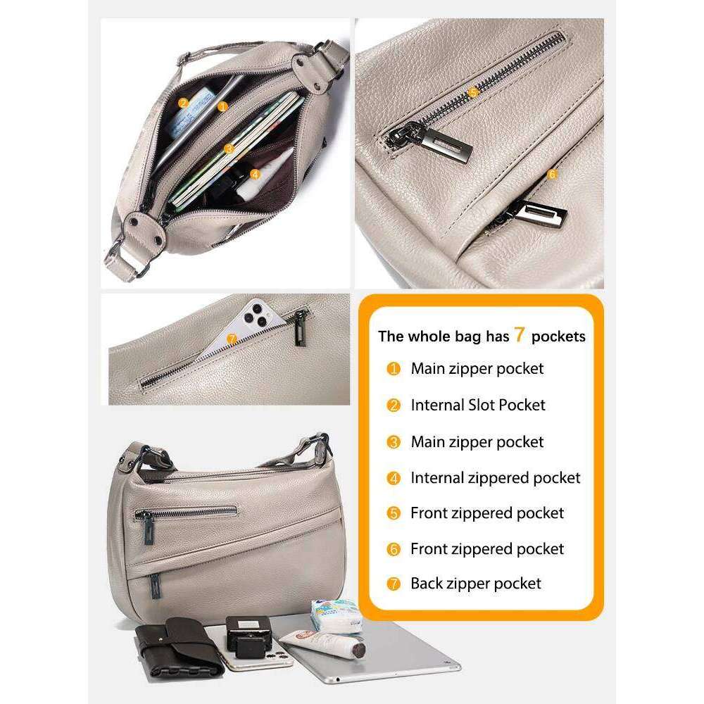 Zency 2025 Women's Khaki Genuine Leather Shoulder Bag Large Capacity CoffeeBlack Bucket Handbag Simple Stylish Messenger Shopper