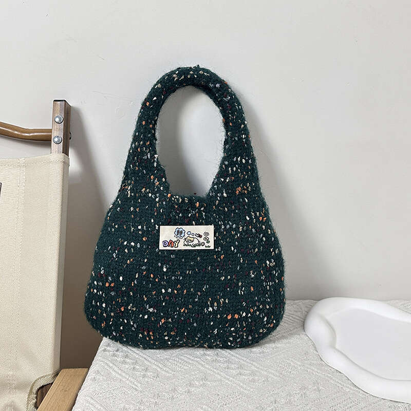 Small Tote New Color Dot Blended Knitted Handbag Korean Style Atmosphere Fashion Commuter Shoulder Bag