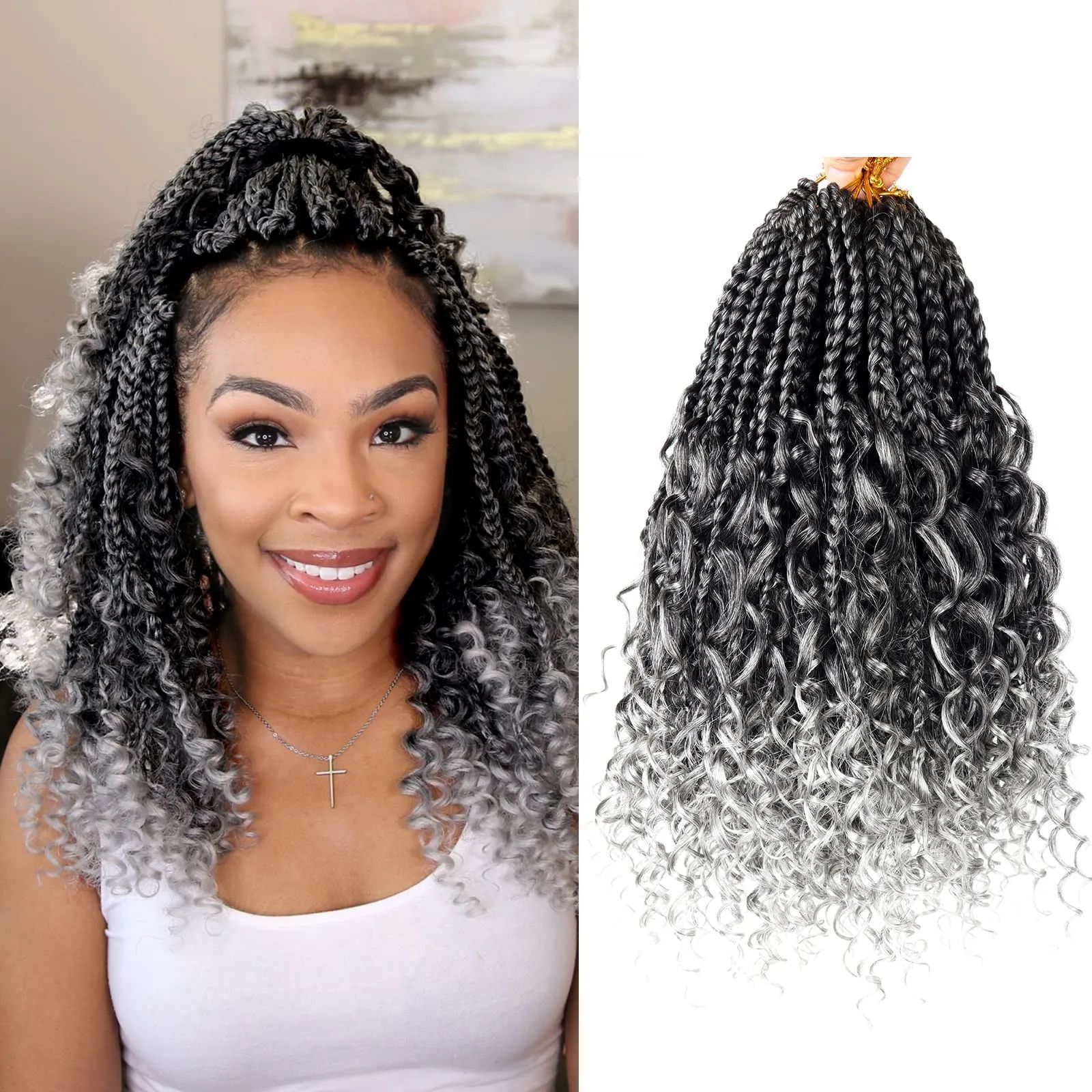 Goddess Bohemian Box Braids Crochet Hair - 30 Inch Curly Ends, 6 Packs Synthetic Curly Wave Ends Pre Looped Braiding Hair Extensions For Thin Hair Dai