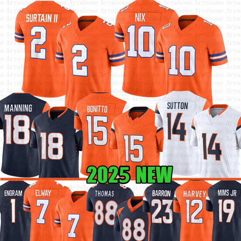 Jaylen Waddle Patrick Surtain II Bo Nix Football Jersey Peyton Manning Elway Marvin Mims Jr Courtland Sutton Pat Bryant RJ Harvey Nik Bonitto Jahdae Barron Hufanga