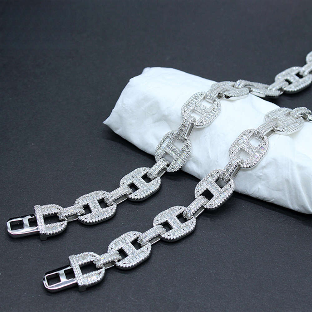 Qianjian Custom Hip Hop Link Chains 14mm Sterling Sier Moissanite Cuban Necklace for Rapper