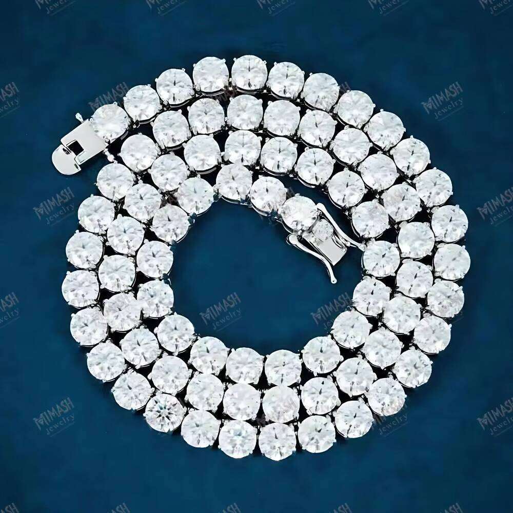 Double Row Moissanite Tennis Chain Necklace, Sparkling Round Cut Stones, Hip Hop Iced Out Jewelry for Men & Women