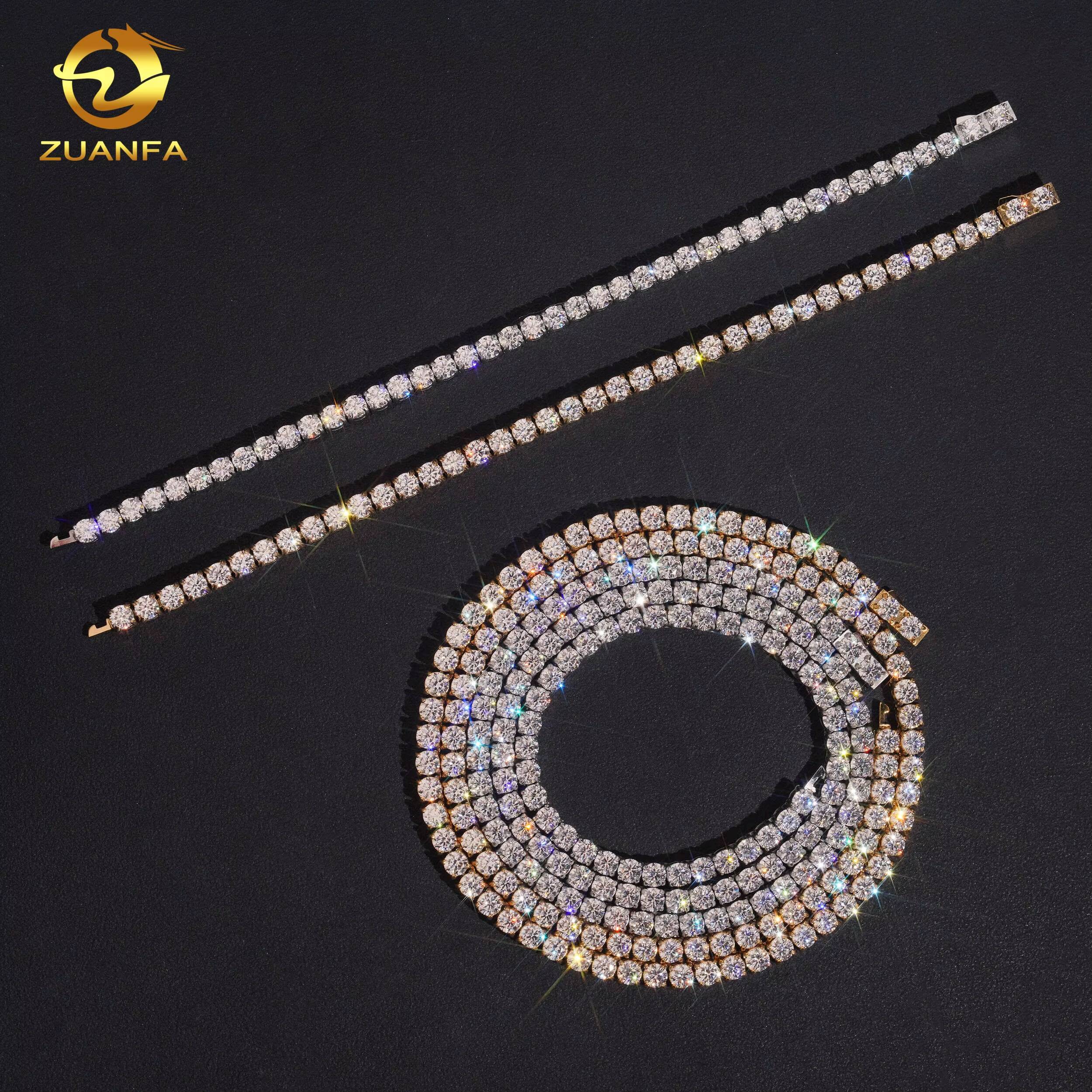 High Quality VVS Moissanite Necklace 4mm Bracelet Hip Hop Moissanite Jewelry Iced Out Diamond 316L Stainless Steel Tennis Chain