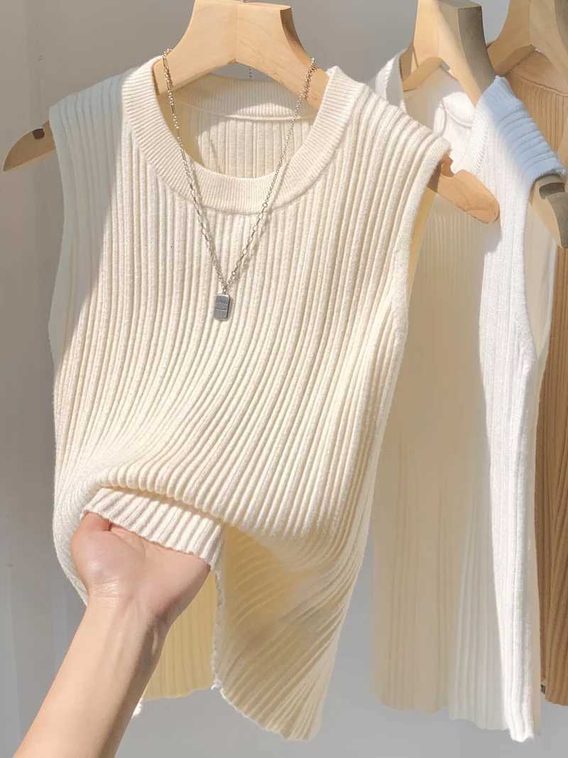 AOSSVIAO 2025 New Waistcoat Women Wear Screw Thread Wide Edge Temperament Summer Top Short Knit Sleeveless Bottom Shirt Z250905