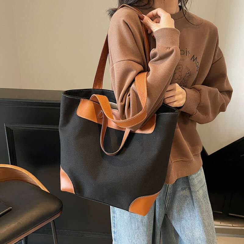 Canvas Tote Handbag Women's New Large Capacity Casual Commuting Shoulder Crossbody Bag