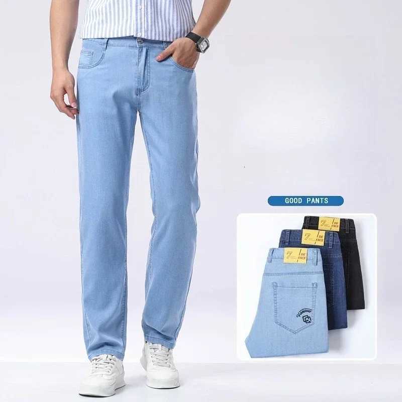 Summer New Business Casual Ice Silk Jeans Fashion Mens Slim Straight Versatile Denim Pants Lyocell Fabric Ice Y2K Thin Jean W250905