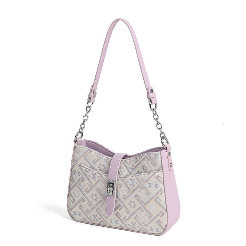 DHEssentials 2025 Spring Ethnic Style Shoulder Bag, PU Leather, Muted White/Purple, Minimalist Crossbody for Women