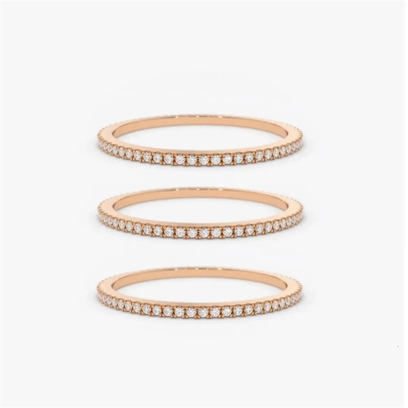13PCS Thin Dainty Stackable Ring Minimalist Full Band Cubic Zirconia Rose Gold Color Plated Pave Rings for Women 250904