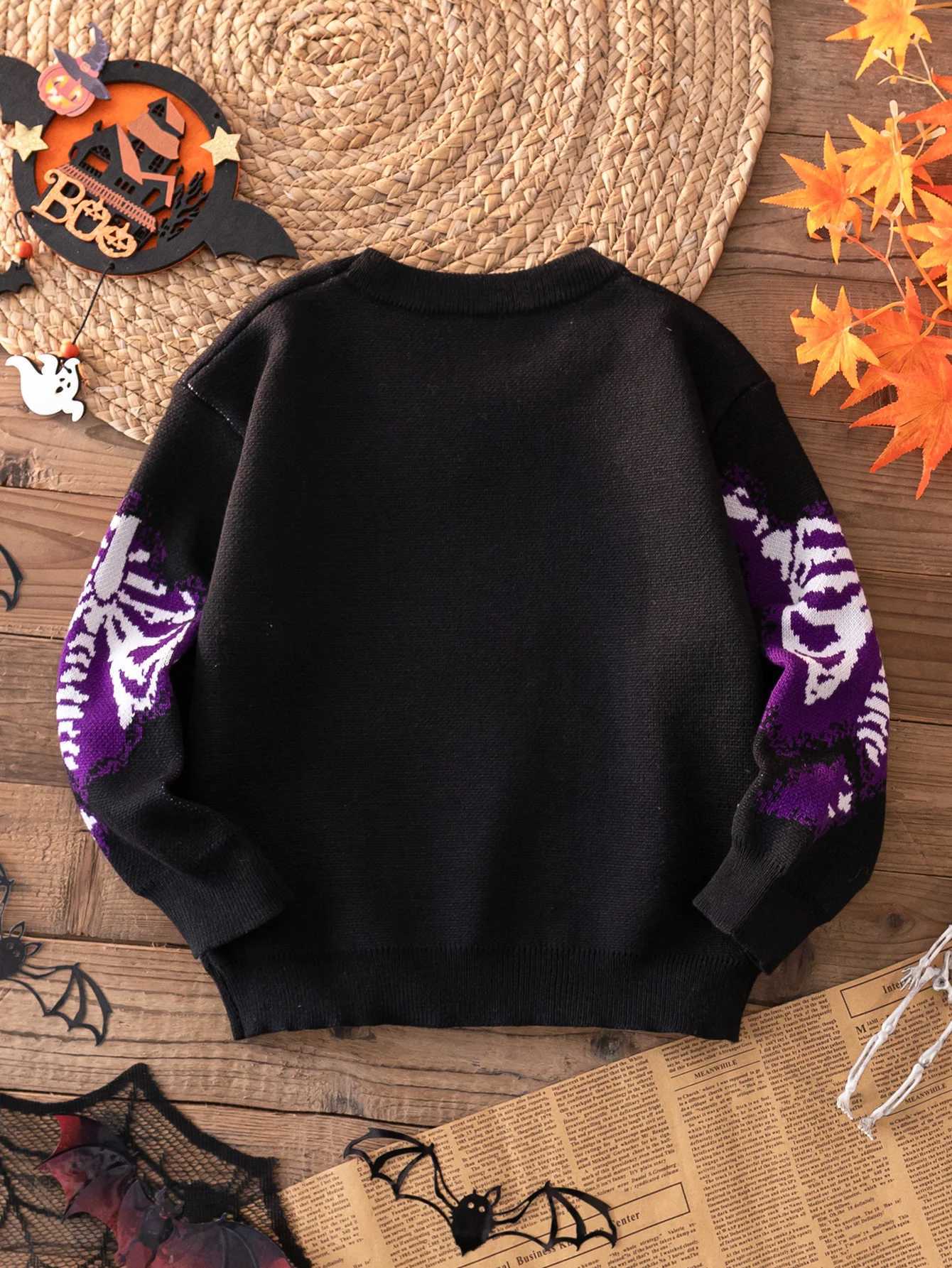 Street Style Halloween Skeleton Pattern Sweater Knitted pulloverSuitable for FESTival Daily Spring Autumn Winter Z250905