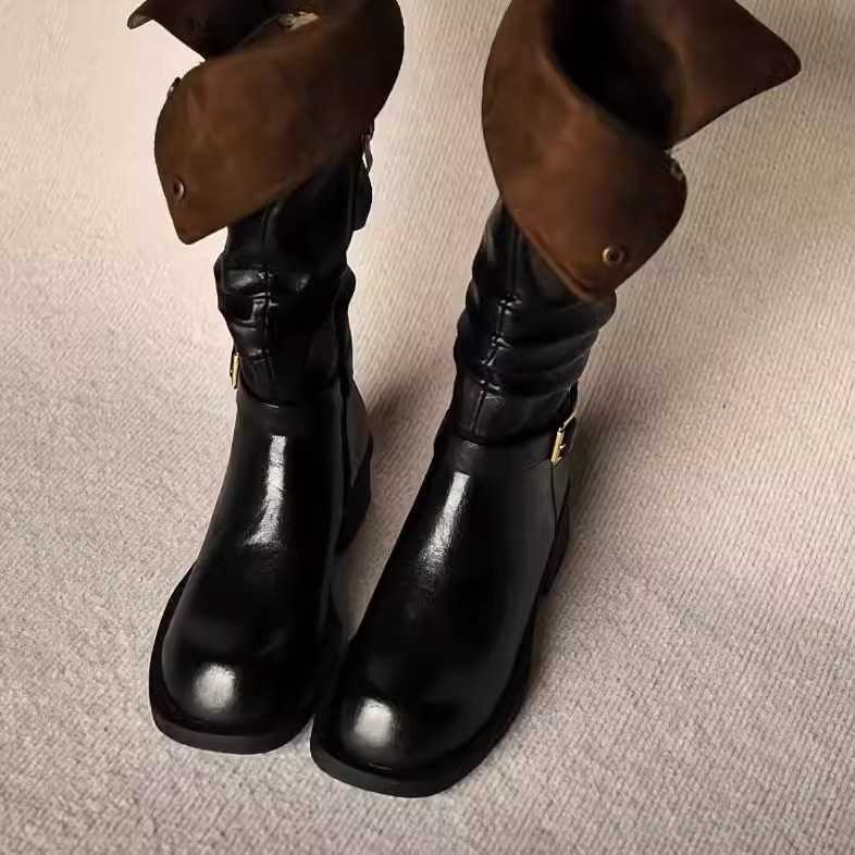 Cowhide Version 2025 Winter New ThickSoled Fashion Boots Reversible High Boots Belt Buckle Riding Boots Long Boots L250905