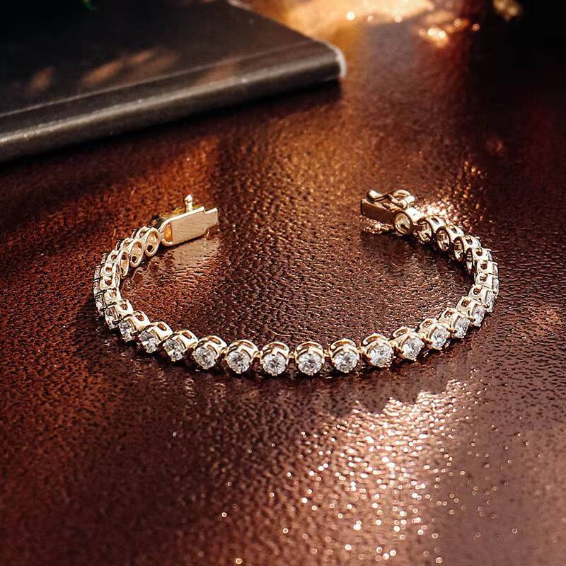 Fashion Iced Out 10k Yellow Gold 3mm DEF VS CVD HPHT Lab Grown Diamond Tennis Bracelet for Men Woman Bracelet