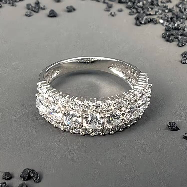 Original Vintage Luxury 925 Silver Garland 3 Rows VVS Moissanite Diamond Cluster Ring for Women Fine Jewelry