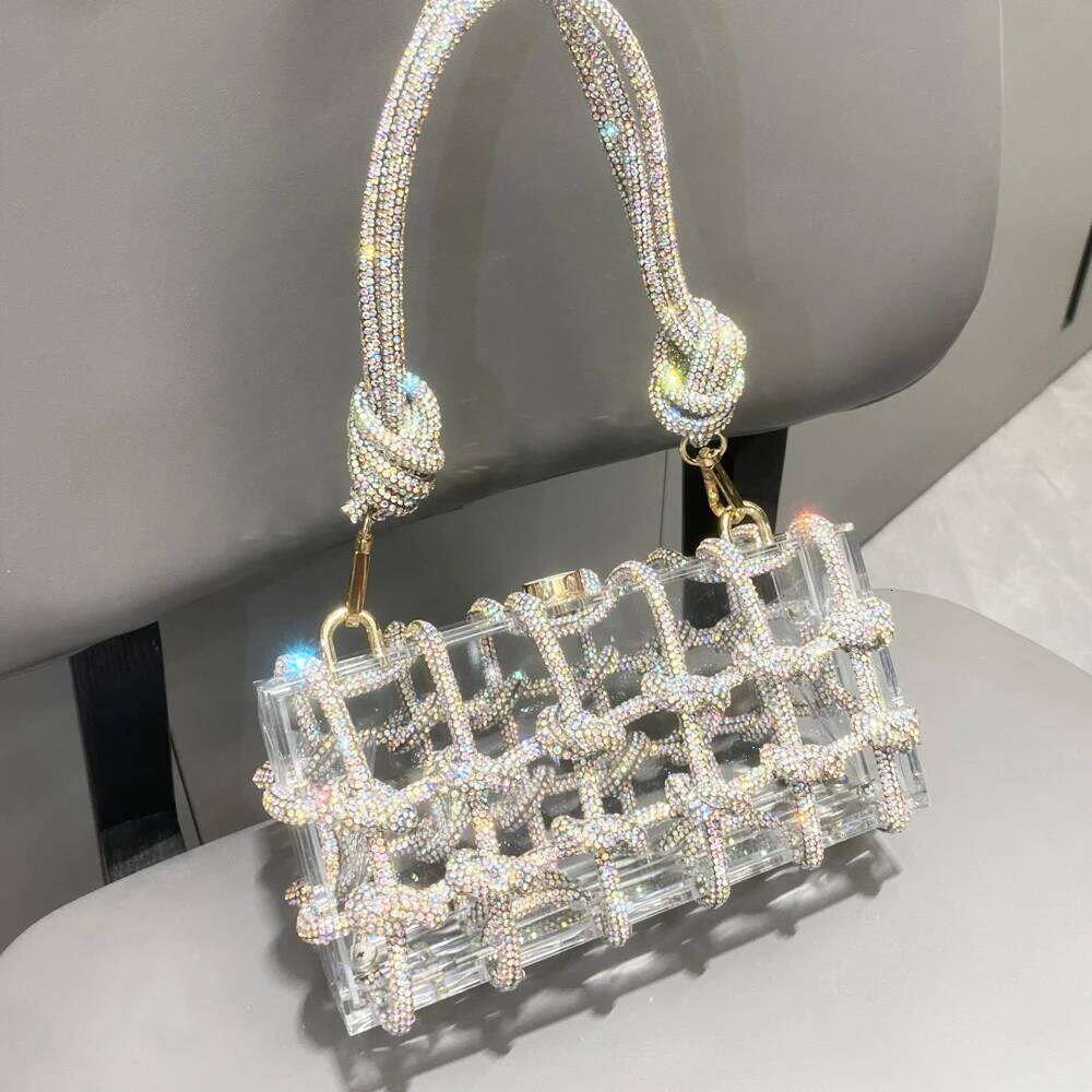 Designer Bags 2025 Handle Rhinestones Evening Sier Crystal Handmade Bags For Women Purses And Handbags Designer Banquet Bag Luxury Bag