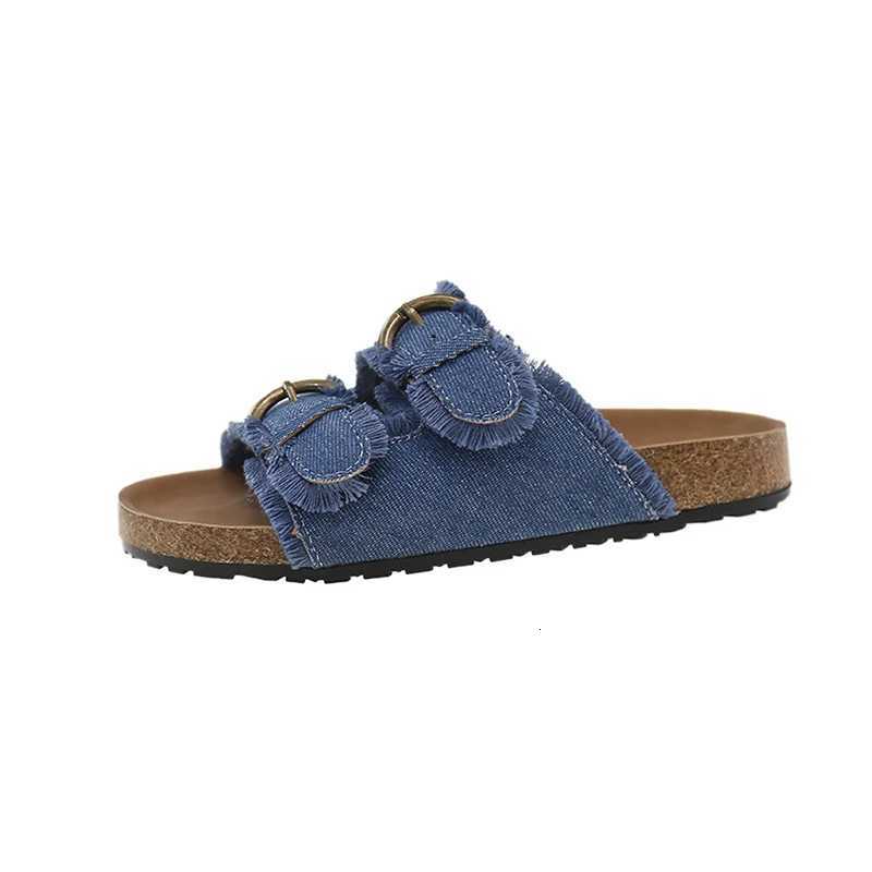 2025 New Summer Beach Cork Slippers Casual Double Buckle Nonslip Clogs Slides Women Slip on Flip Flop Shoe Denim Slipper Female W250905