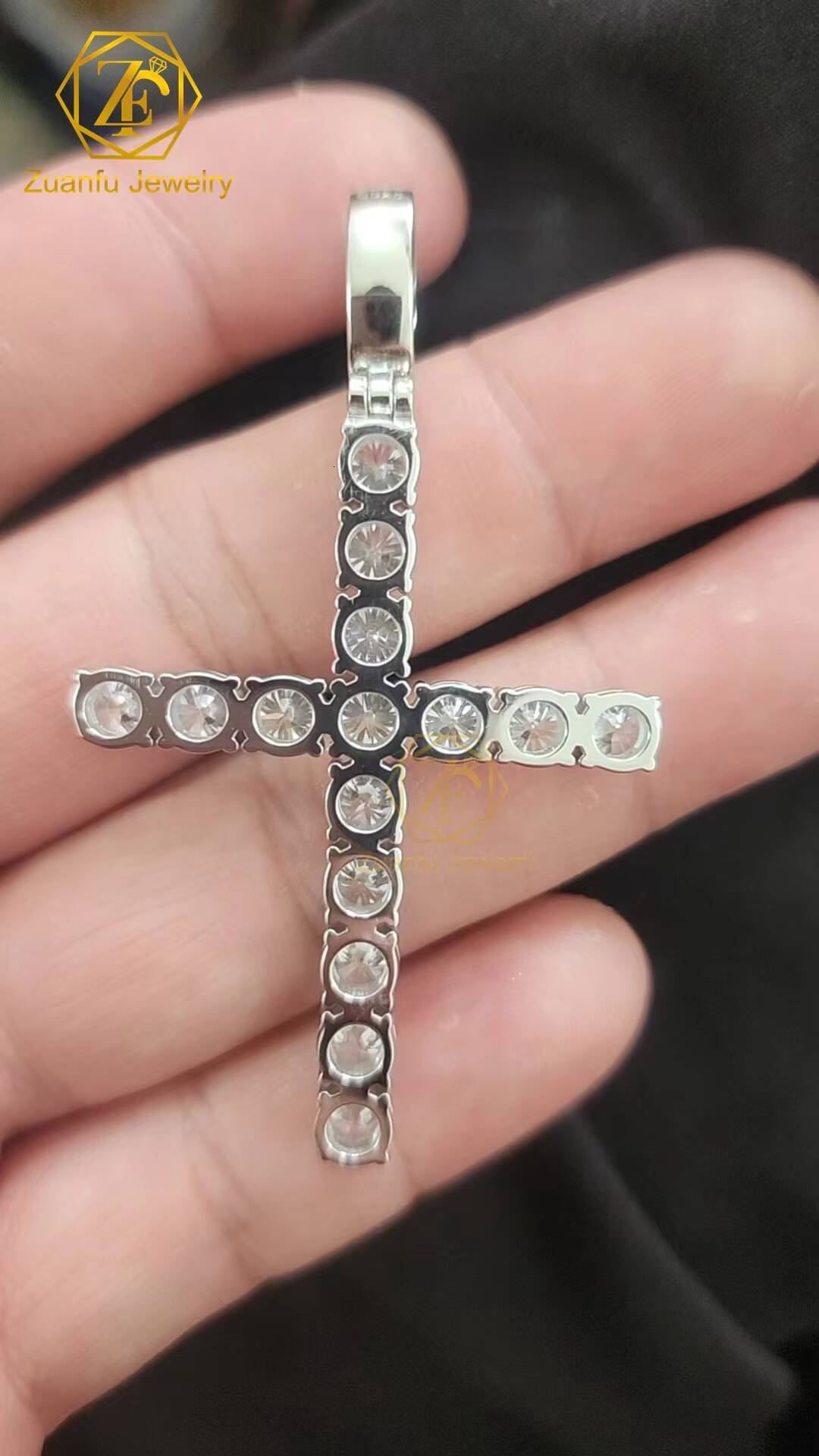 5mm Round Brilliant Cut Lab Grown Diamond 925 Sterling Silver Jesus Cross Pendant