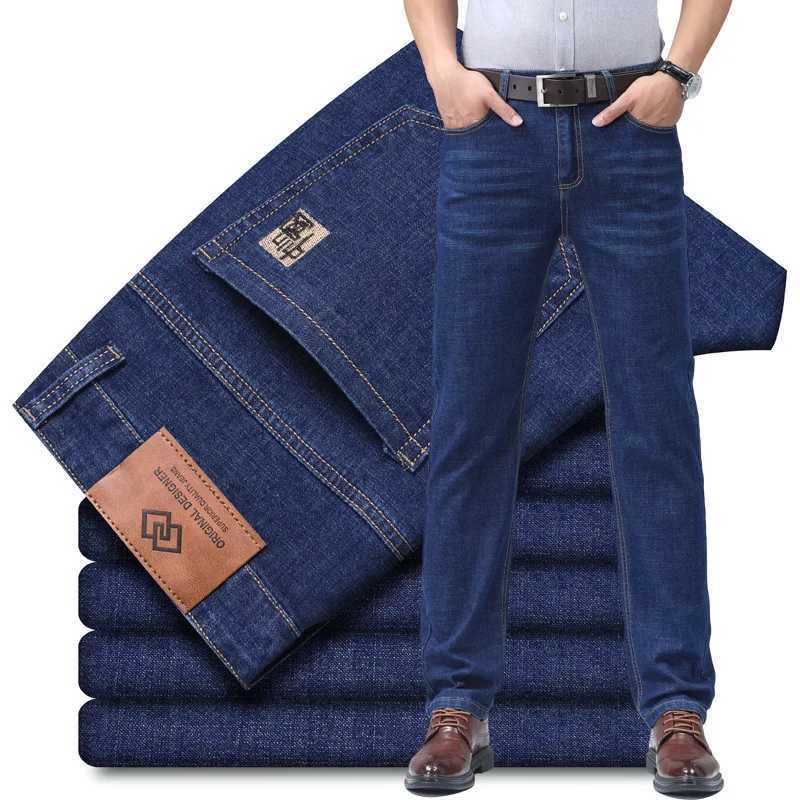 2025 New Embroidery Fashion Straight Jeans Men Stretch Black Blue Slim Fit Pants Comfortable Business Denim Trousers 2840 W250905