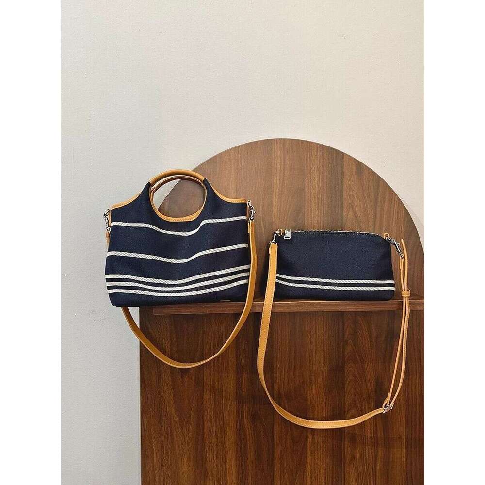 Denim Striped Handbag for Women 2024 New Fashion Single Shoulder Underarm Color Block Casual Crossbody Bag