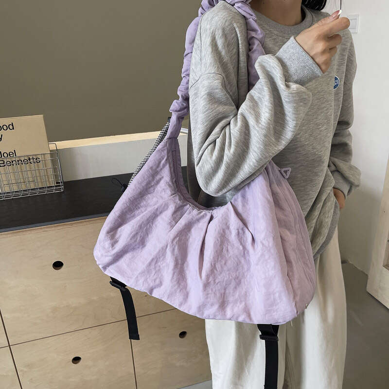 Trendy Women, Lightweight Solid Color Large Capacity Single Shoulder Bag, INS Style Simple Travel Crossbody Bag for Girls